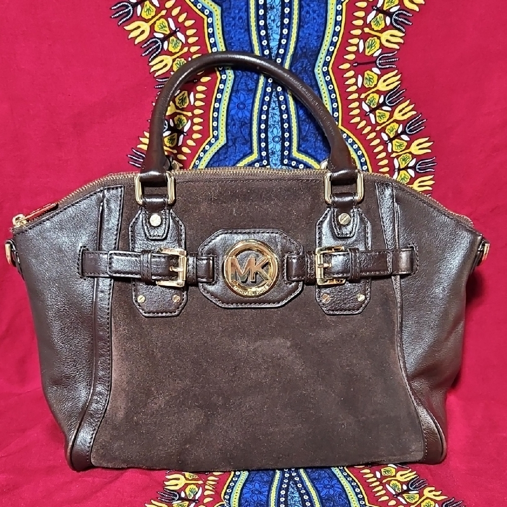 Michael Kors Vintage HUDSON Suede & Leather chocolate brown Satchel